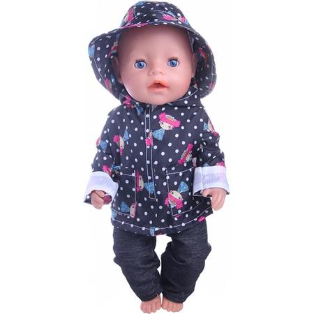 Poppenkleertjes - Geschikt voor Baby Born - Regen outfit - Regenjas, hoedje en broek - Jongen of meisje pop